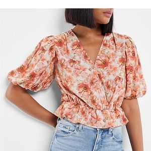 Satin Floral Print Faux Wrap
Peplum Thong Bodysuit